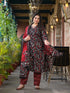 Women Plus Size Black Pure Cotton Kurta Set With Dupatta